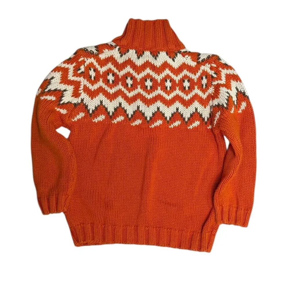 Osh Kosh B'gosh Fair Isle Sweater Boys Sz 4T Orange White 1/4 Zip Neck VGC